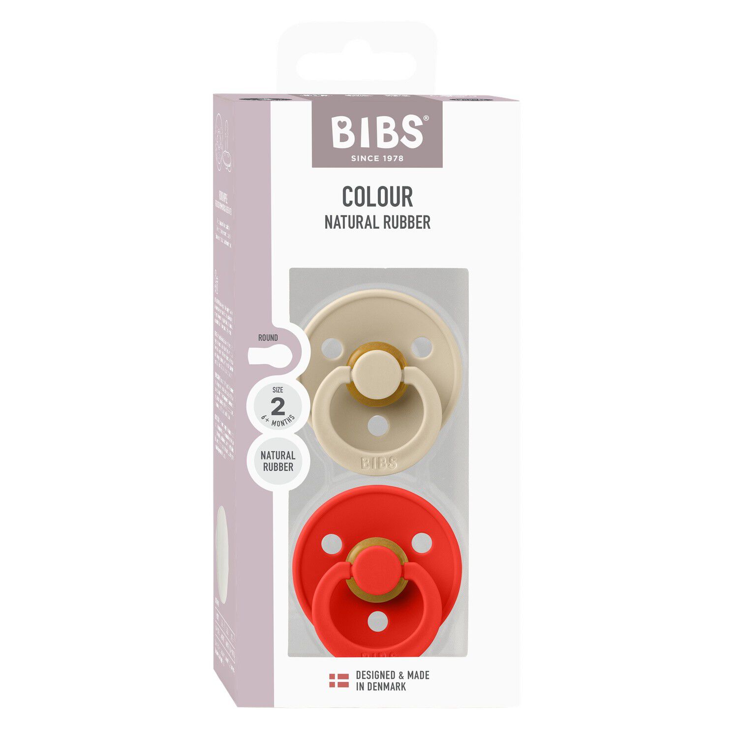 BIBS Pacifier Colour 2 PACK Latex Size 2 Vanilla/Candy Apple