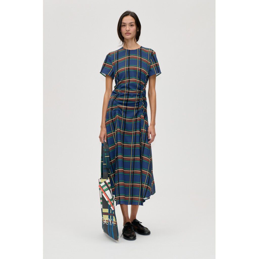 2591 Twill Cady, Short Sleeve Gathered Midi Dress