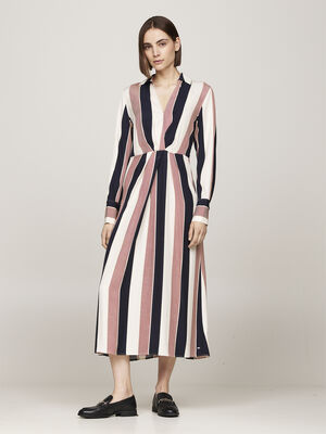 GLOBAL STP VIS DRAPED MIDI DRESS