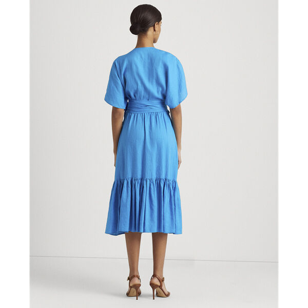 Belted Linen Wrap-Style Dress