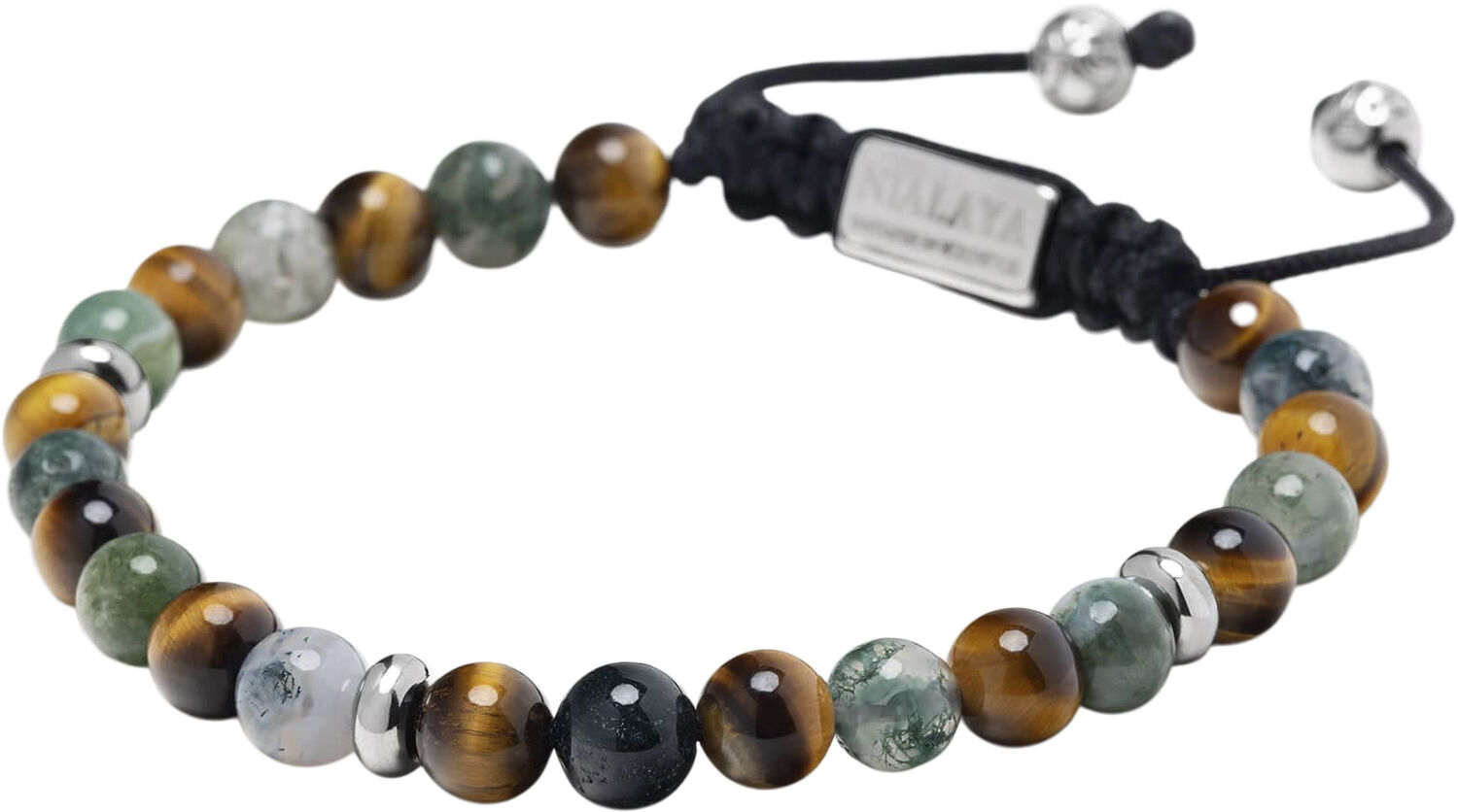 Men's Beaded Bracelet with Aquatic Agate, Brown Tiger Eye an