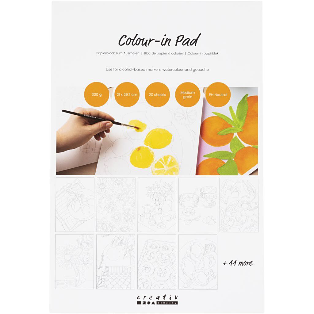 Colour-in Papirblok, A4, ark 210x297 mm, koldpresset,mellemk