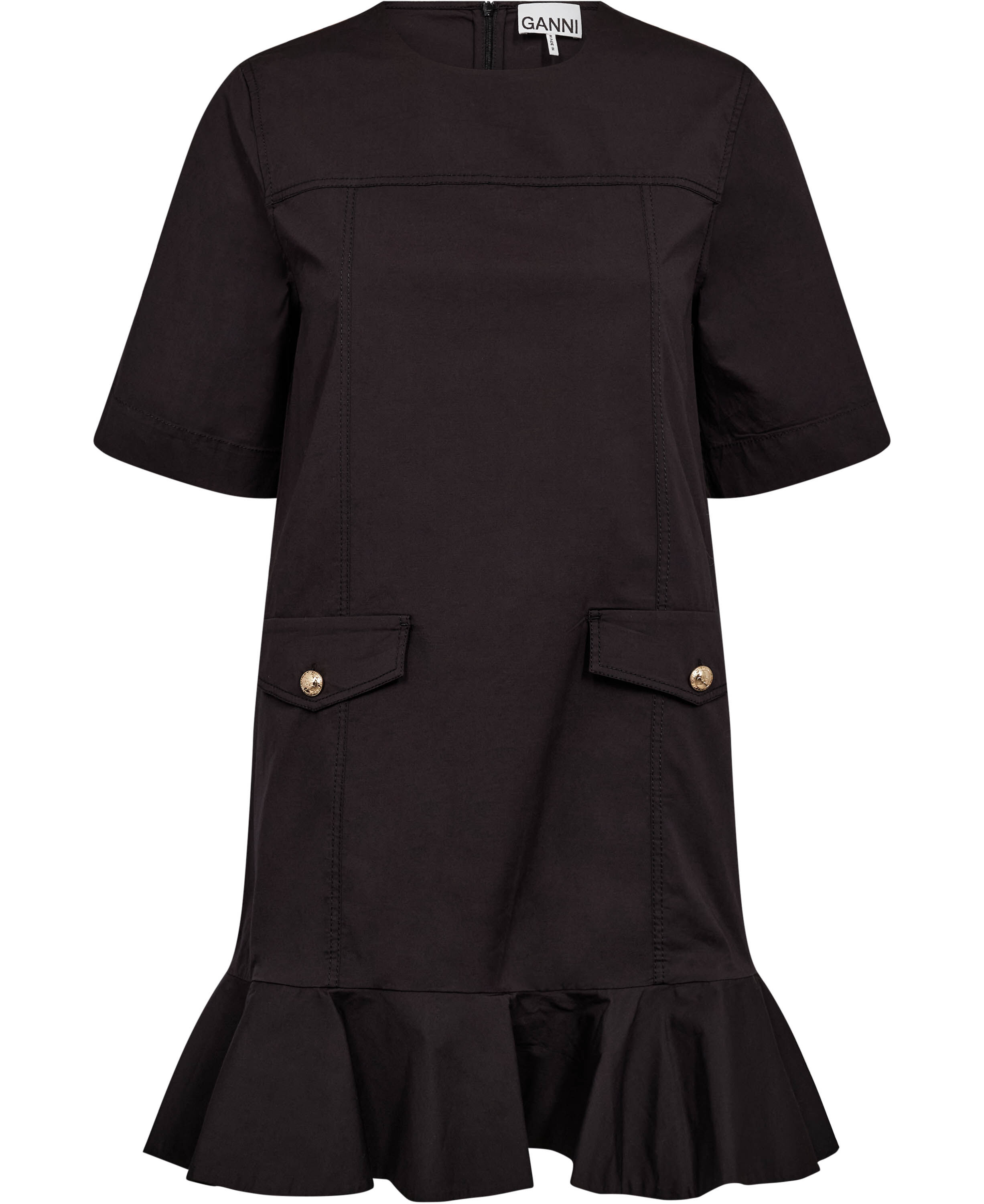 Stretch Cotton Mini Dress w. Frill