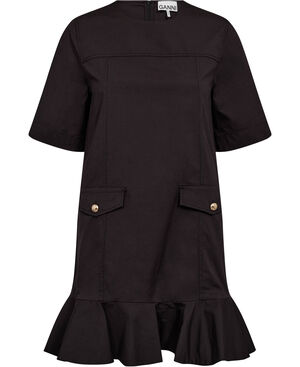 Stretch Cotton Mini Dress w. Frill