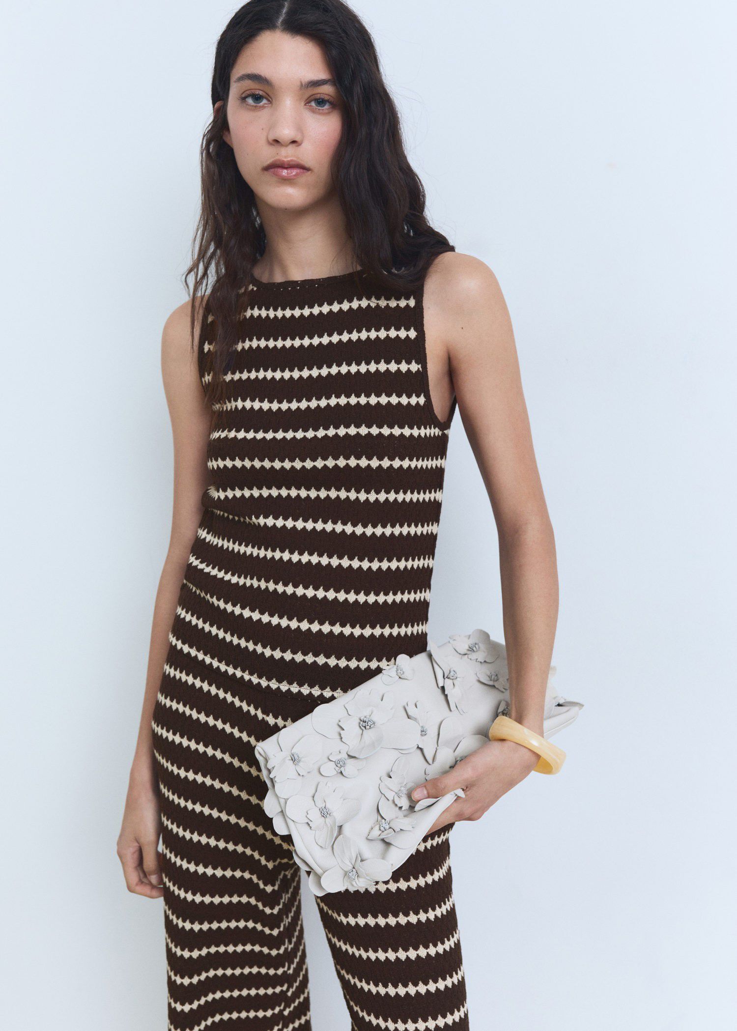 Knitted top with geometric print