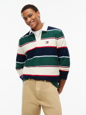 Relaxed Fit Rugby Stripe Long Sleeve Polo Shirt