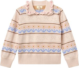 Knitted Collar Blouse w. Pointelle & Pattern
