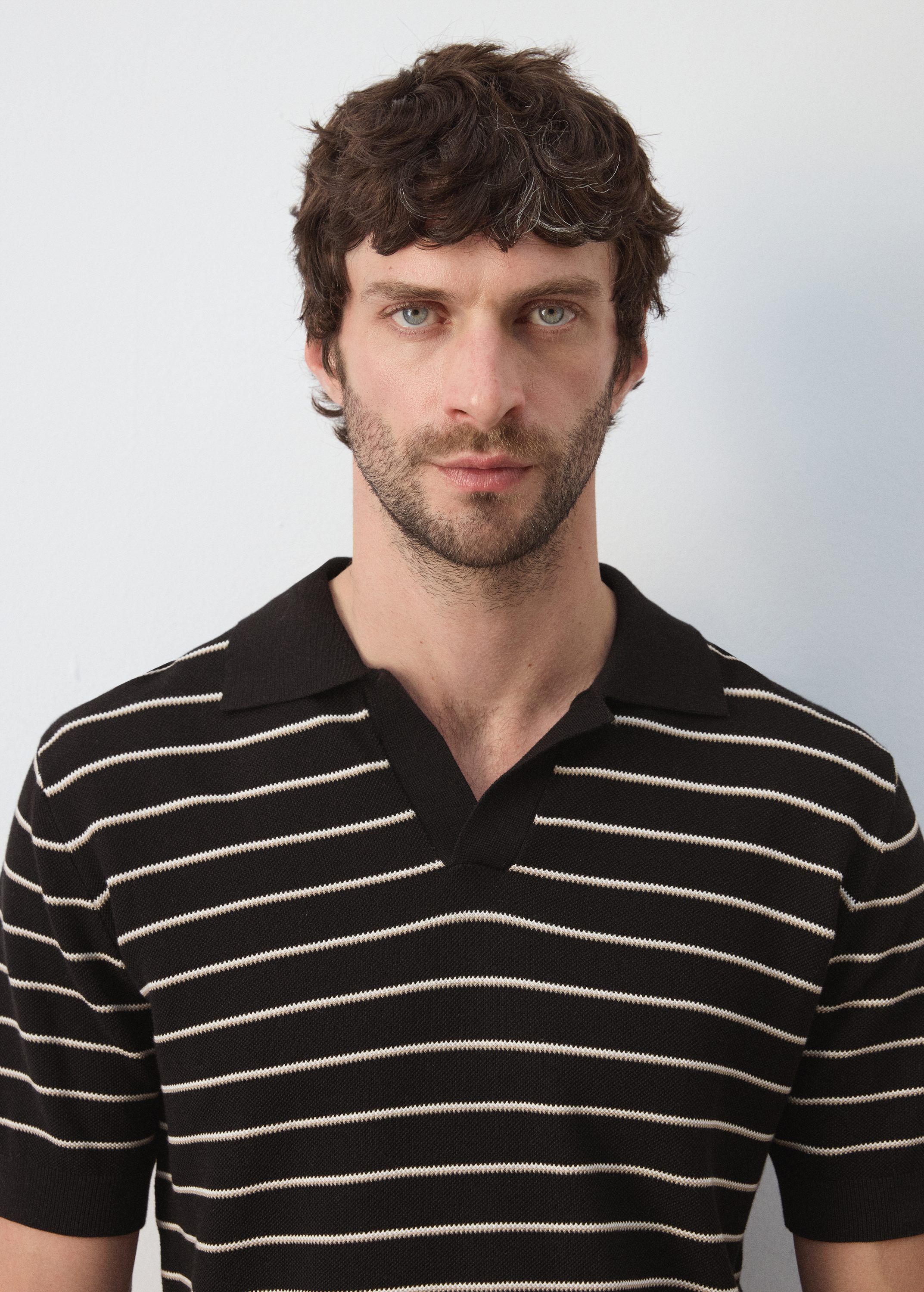 Striped knit cotton polo shirt
