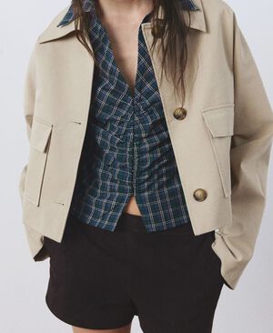 Gathered check blouse