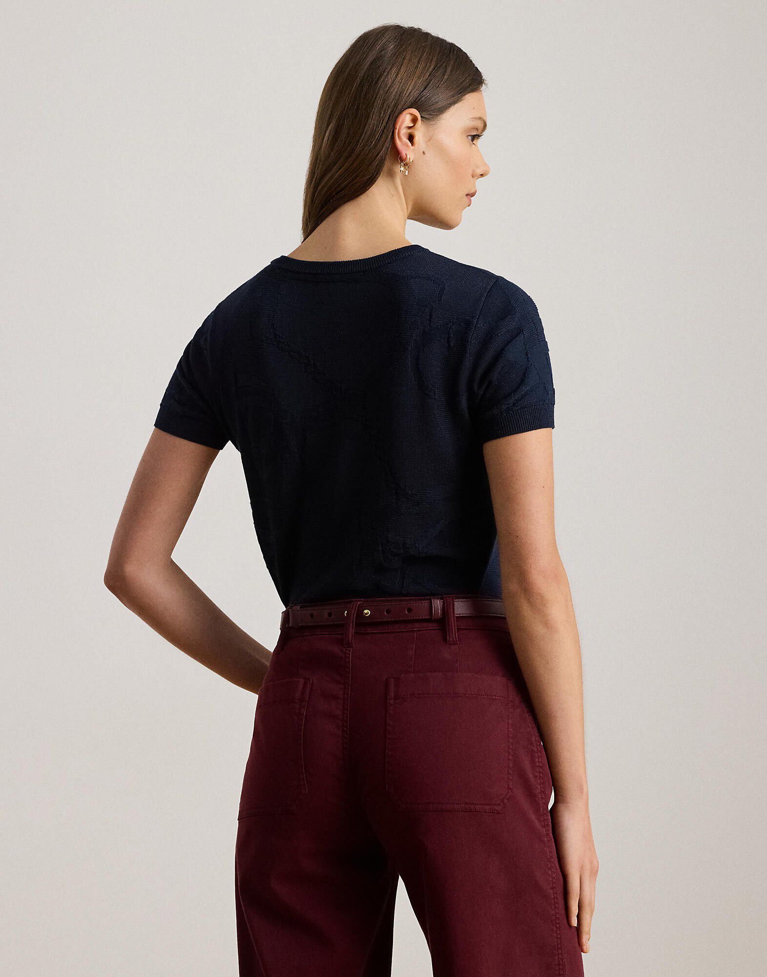 Belting-Motif Short-Sleeve Sweater