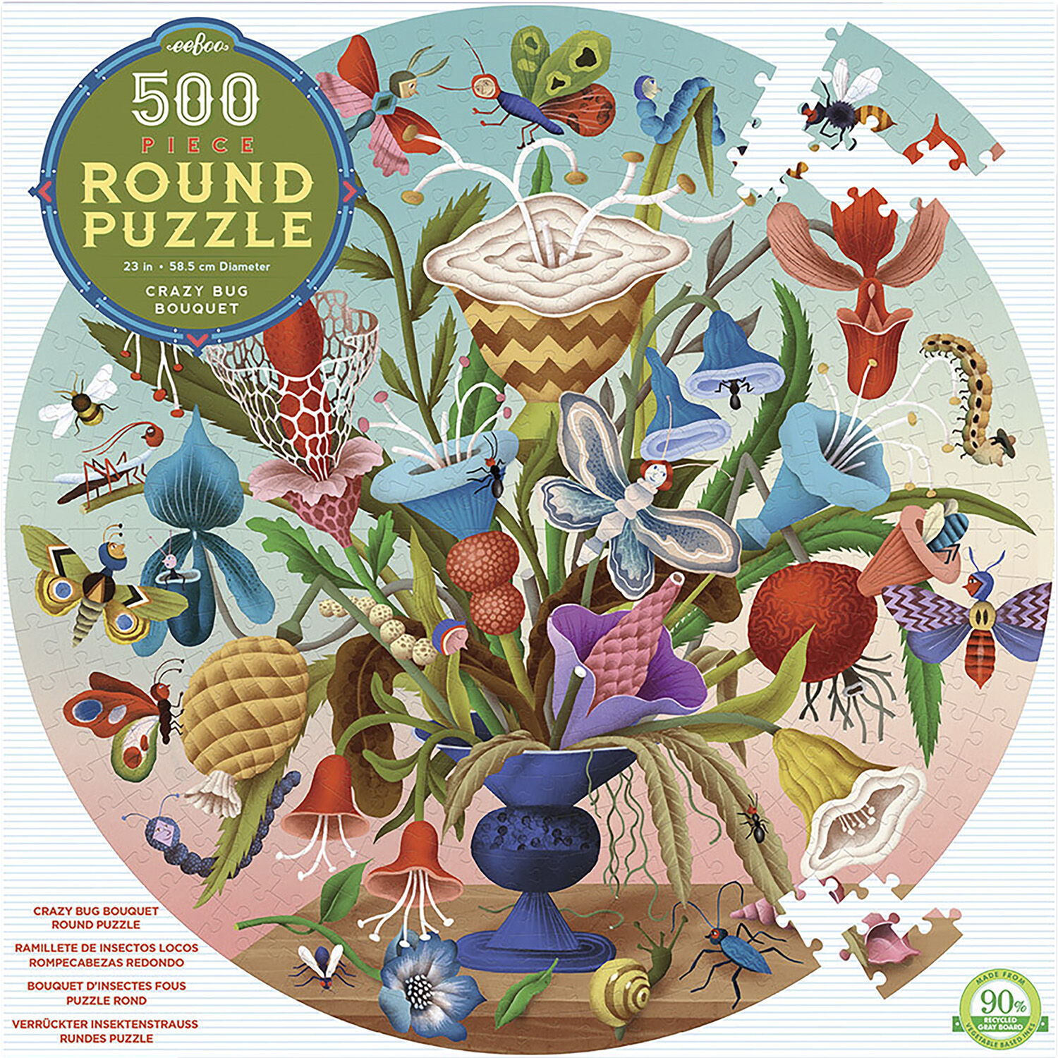 eeBoo - Rundt puslespil 500 brk - Vild buket