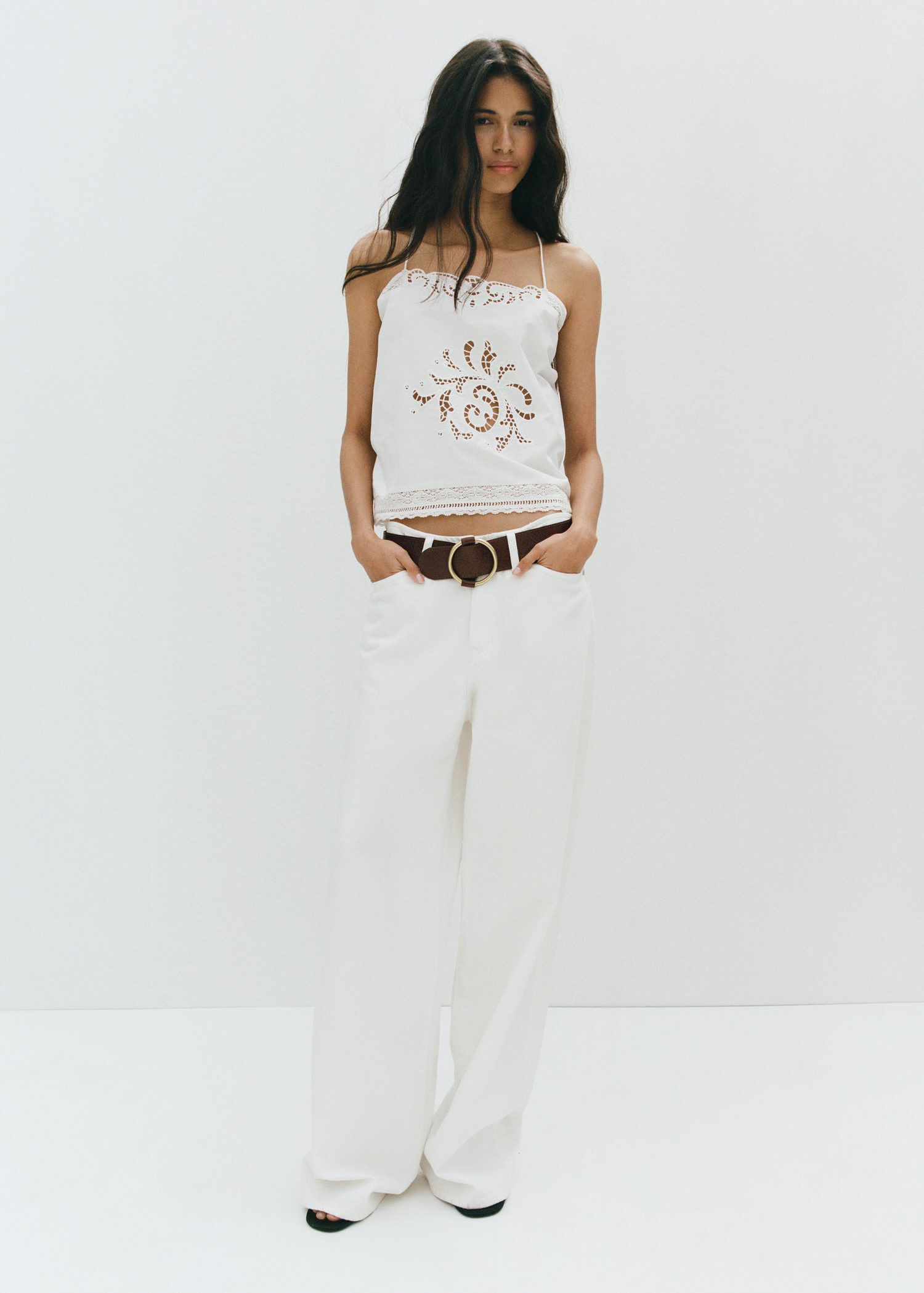 Embroidered top with openwork detai
