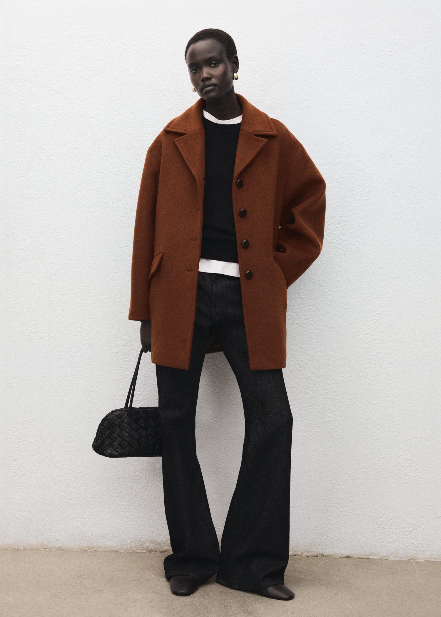 Wool-blend midi-coat with buttons