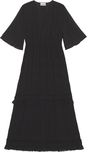 Pleated Georgette V-neck Maxi Dress