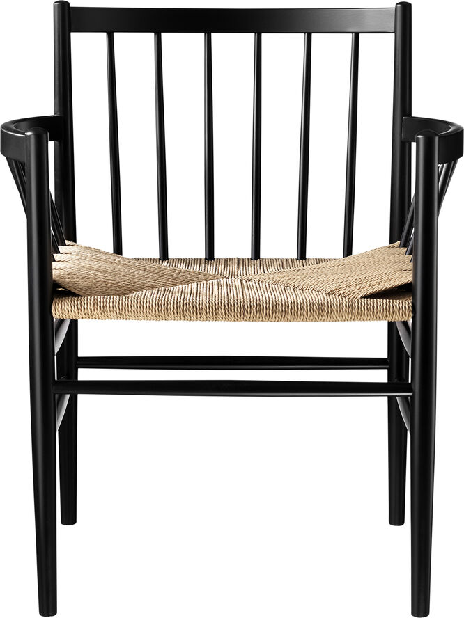 J81 spisebordsstol med armlæn Sort bøg/ Natur flet