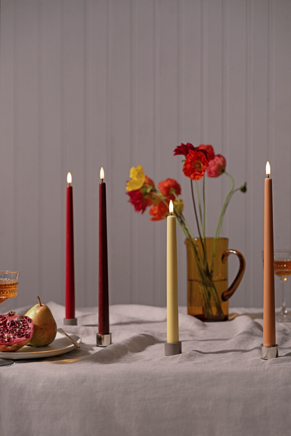 LED slim taper candle, Wine red, Smooth, 2-pack, 2,3x32 cm