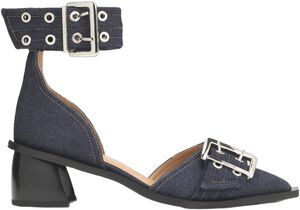 Feminine Buckle Open Cut Pump Denim