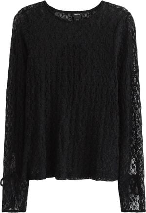 Long-sleeved lace top with tie band