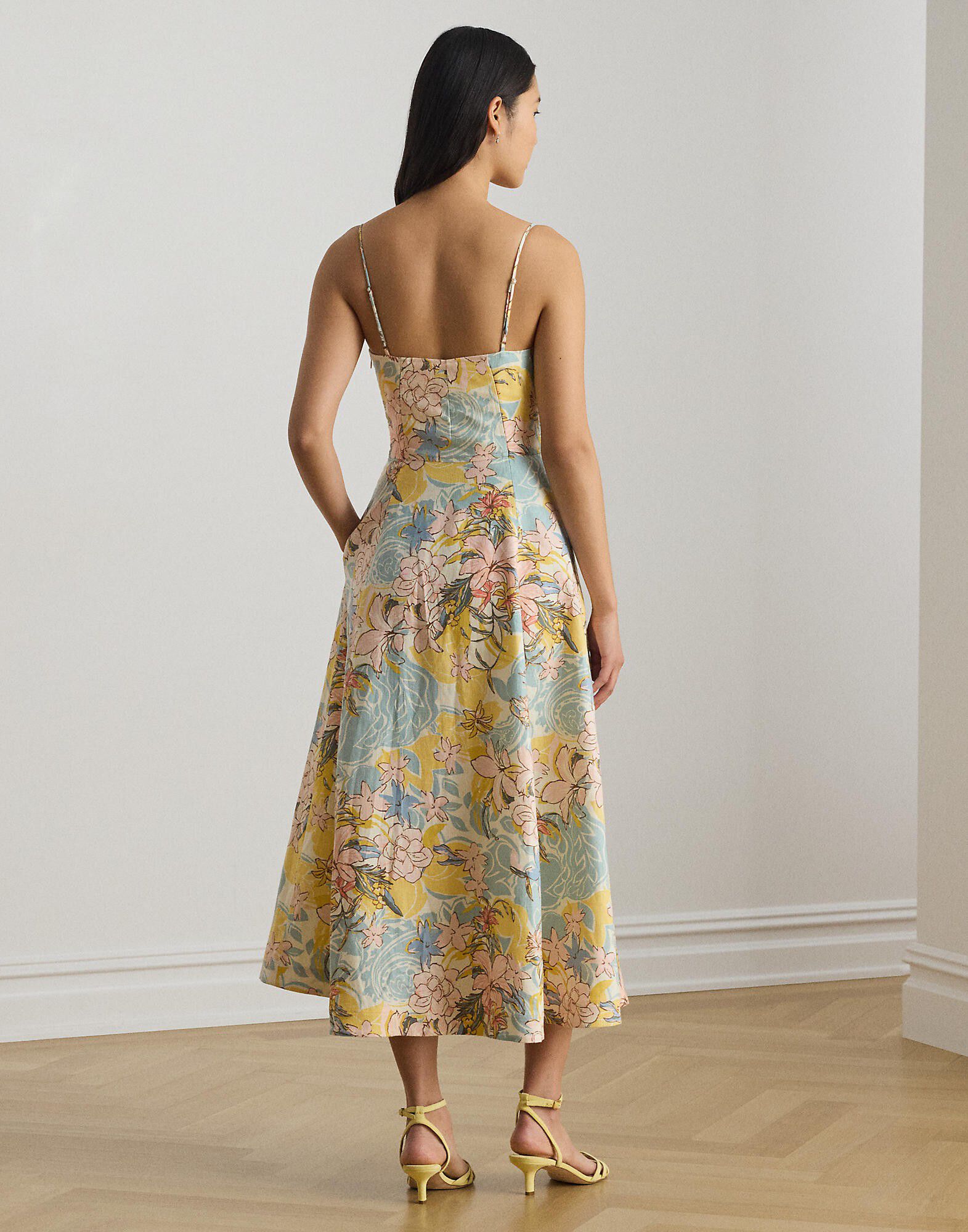 Floral Linen Sleeveless Midi Dress