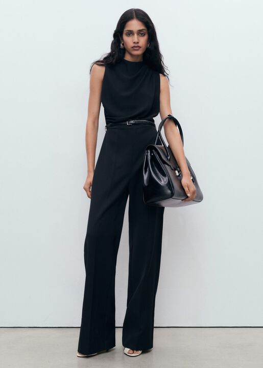 Long jumpsuit with draped neck and