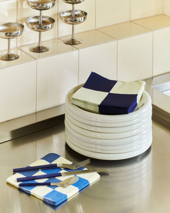 Pattern Napkins-Set of 20 Lunch-Off-white and blues M check