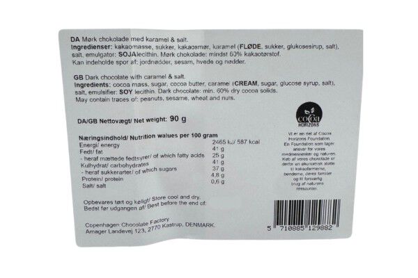 Plade, M&oslash;rk chokolade m/ karamel & salt 90 g