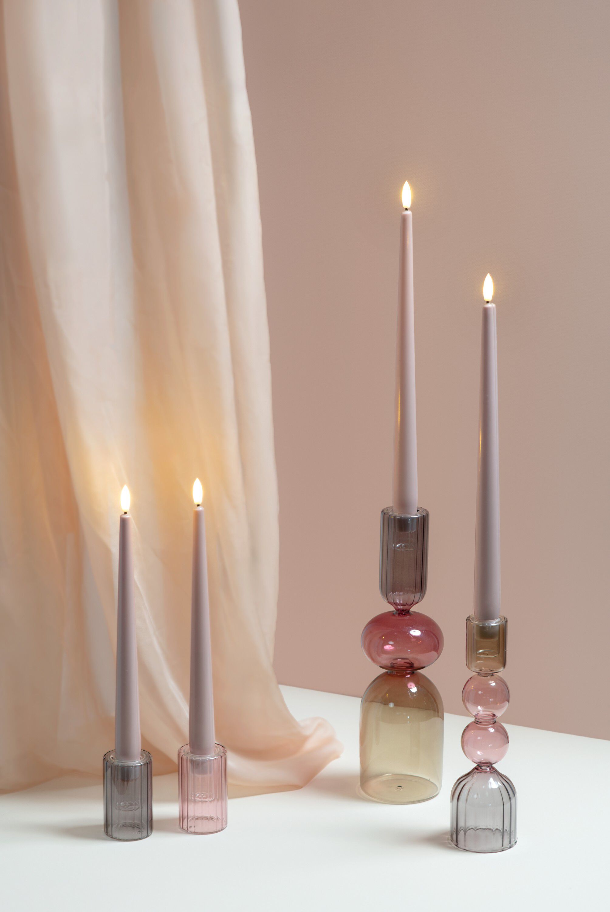 MM LED taper candle, Silk, Slim, Light rose, 2-pack, 23x300