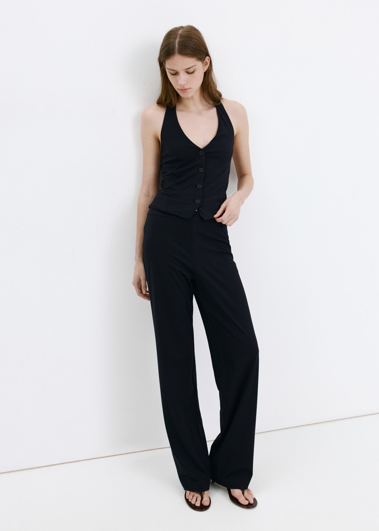 Mid-rise wide leg trousers