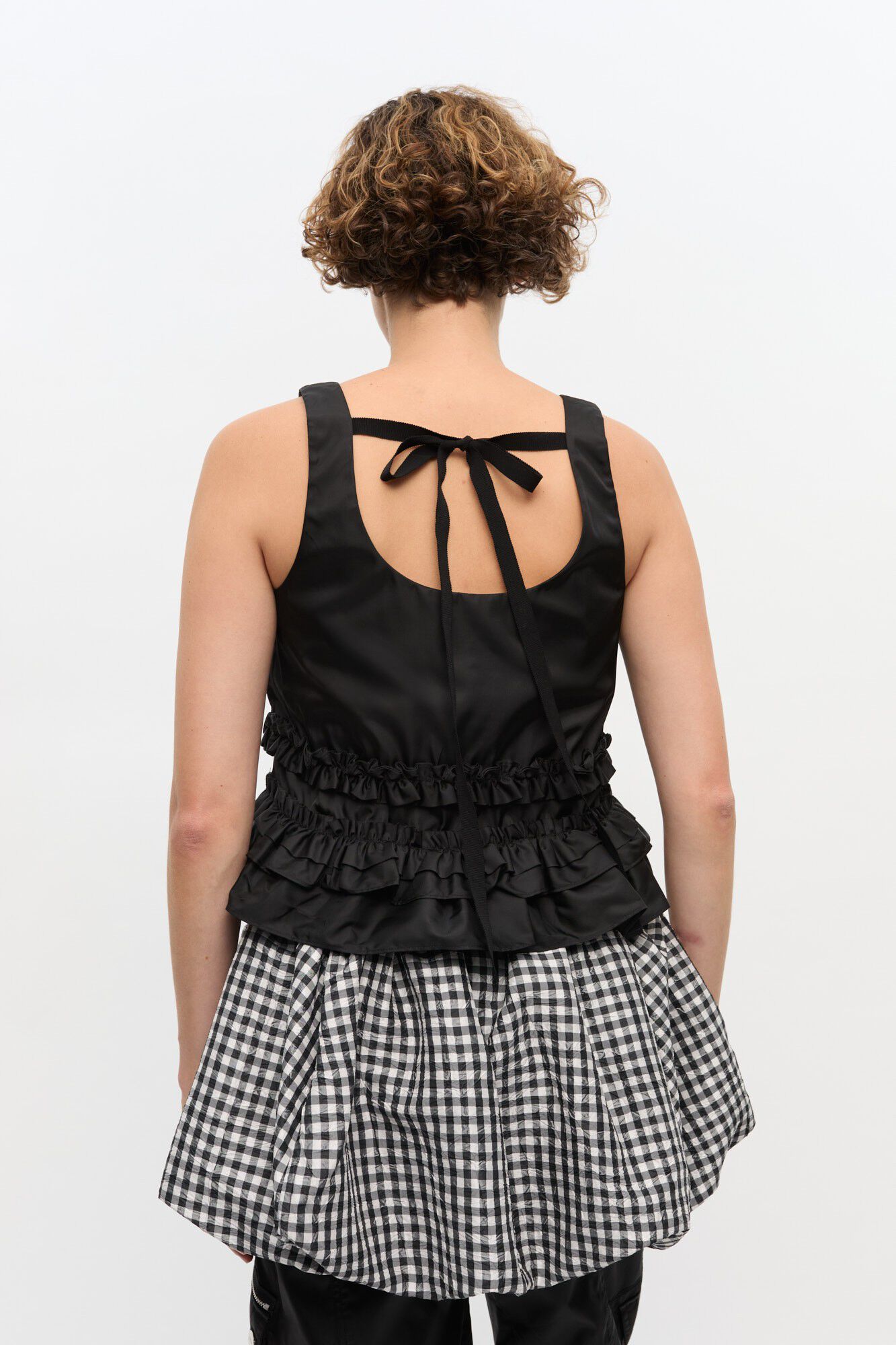 Duchesse Nylon Open Back Frill Top
