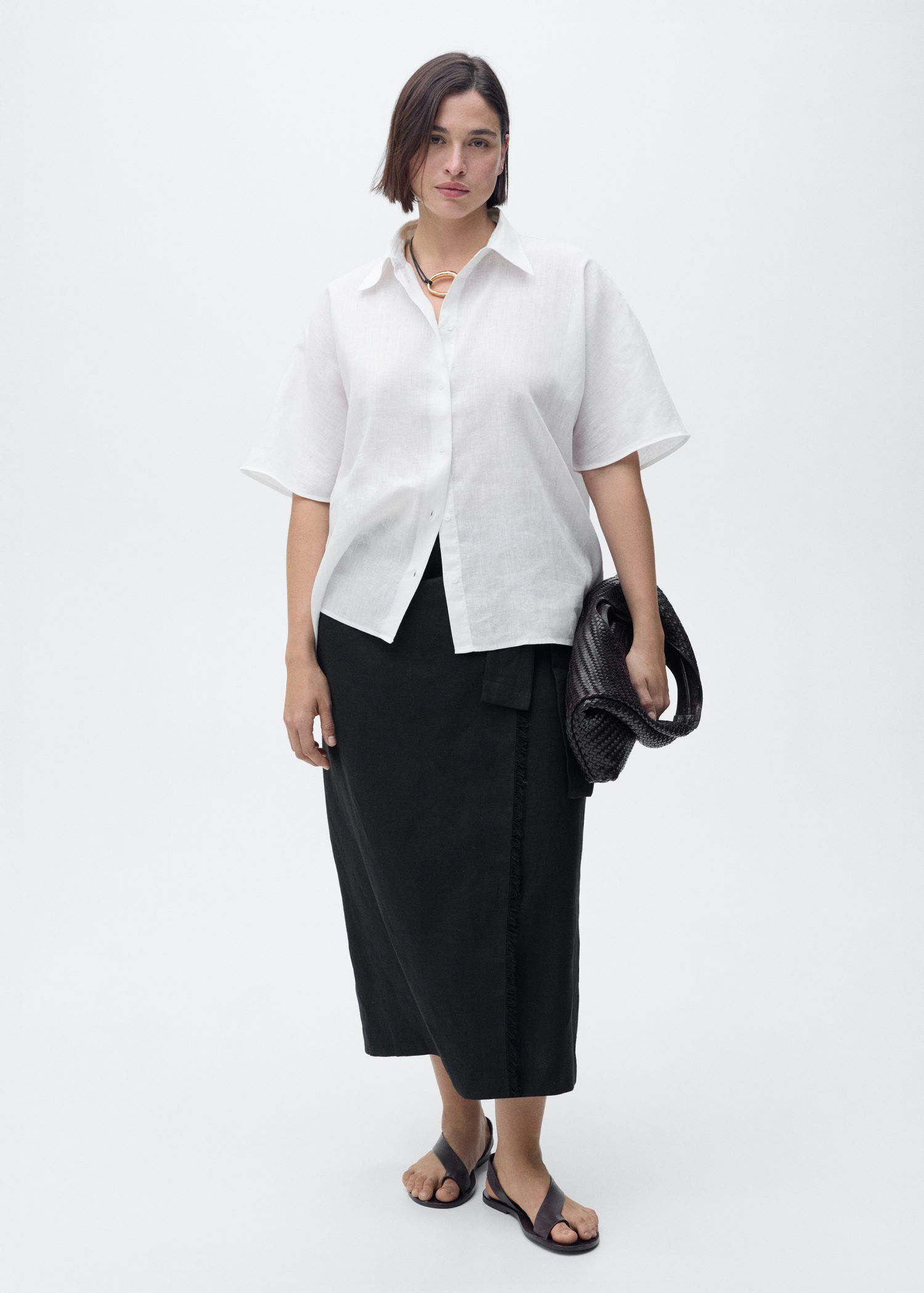 Short sleeve linen-blend shirt