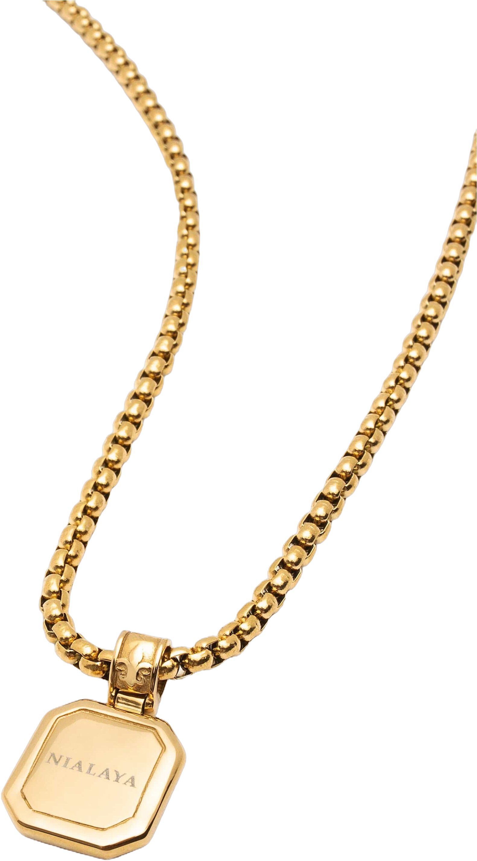 Gold Necklace with Square Malachite Pendant