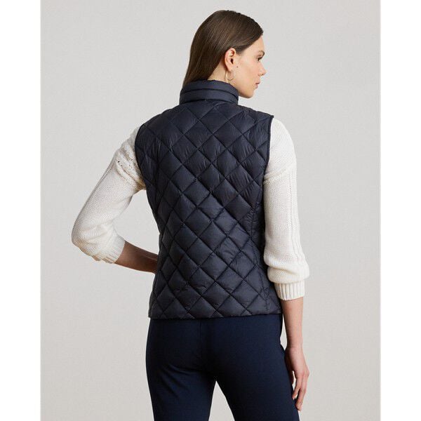 Diamond-Quilted Mockneck Down Vest