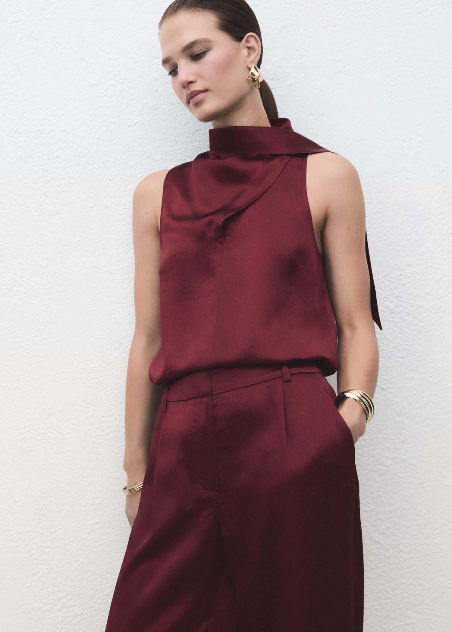 Satin wide-leg trousers