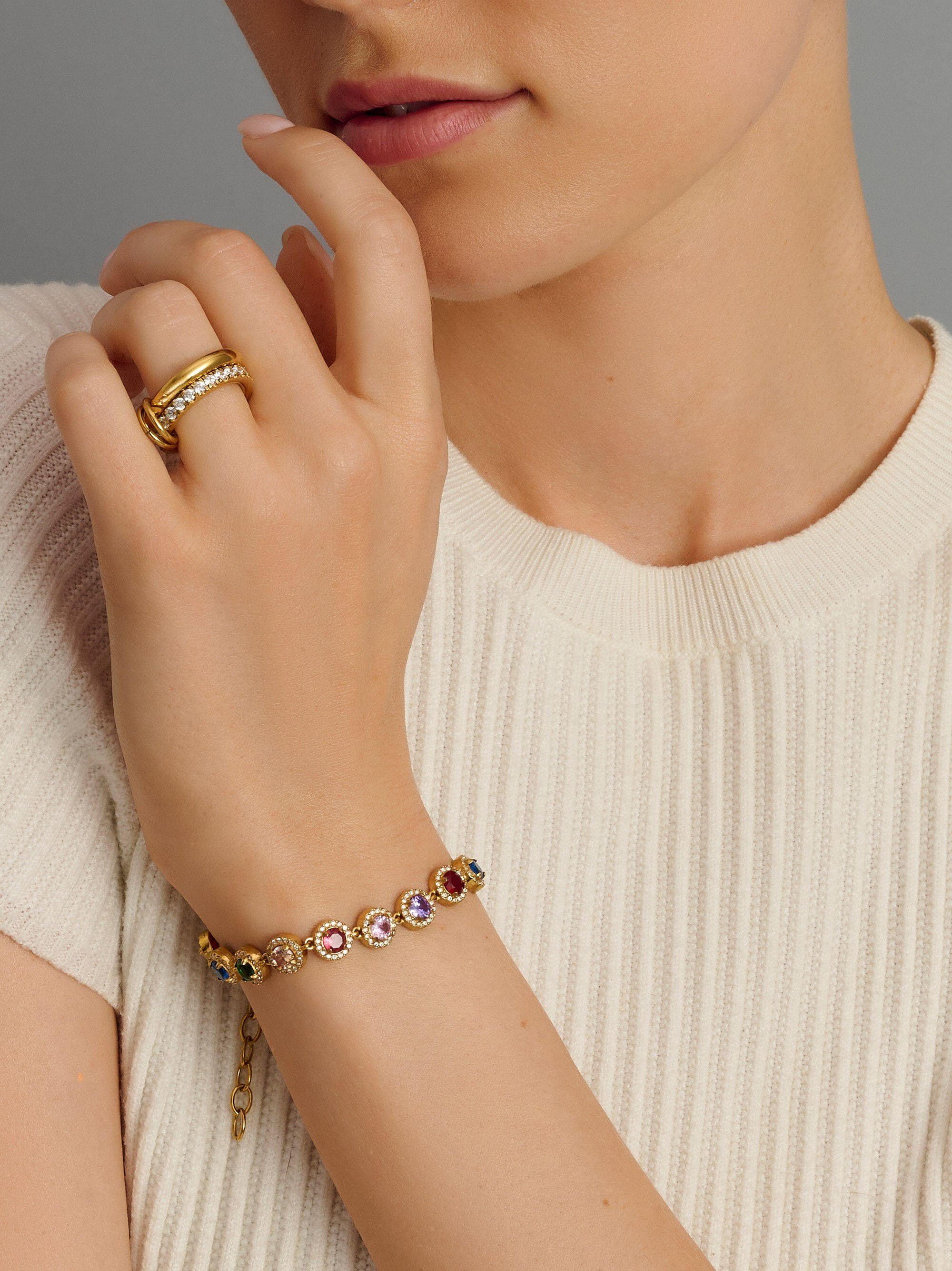 Women's Multi Gemstone Link Bracelet
