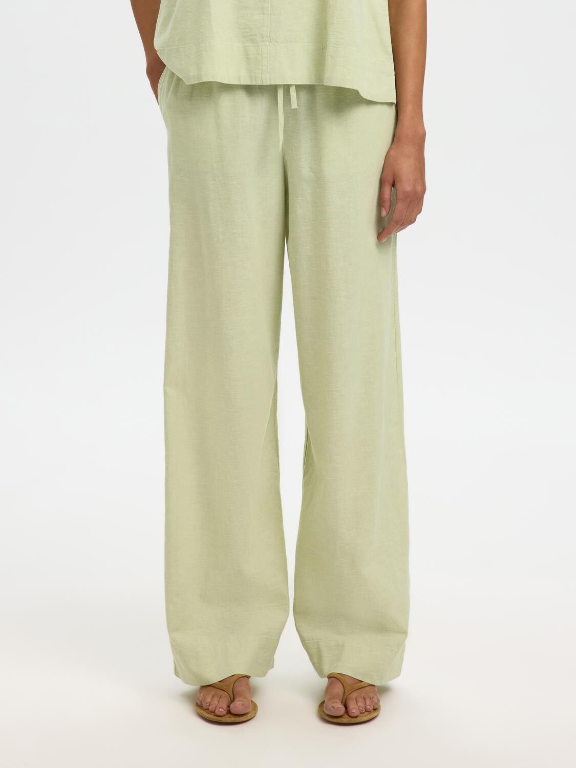 SLFLUISA MW WIDE LINEN BLEND PANT N