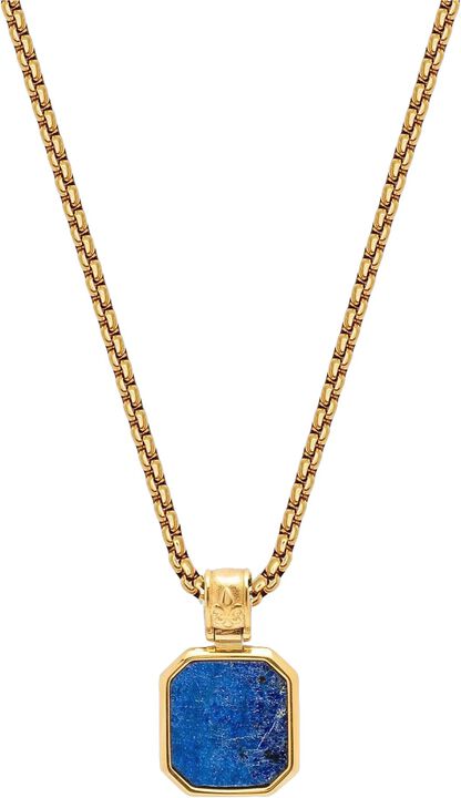 Gold Necklace with Square Blue Lapis Pendant