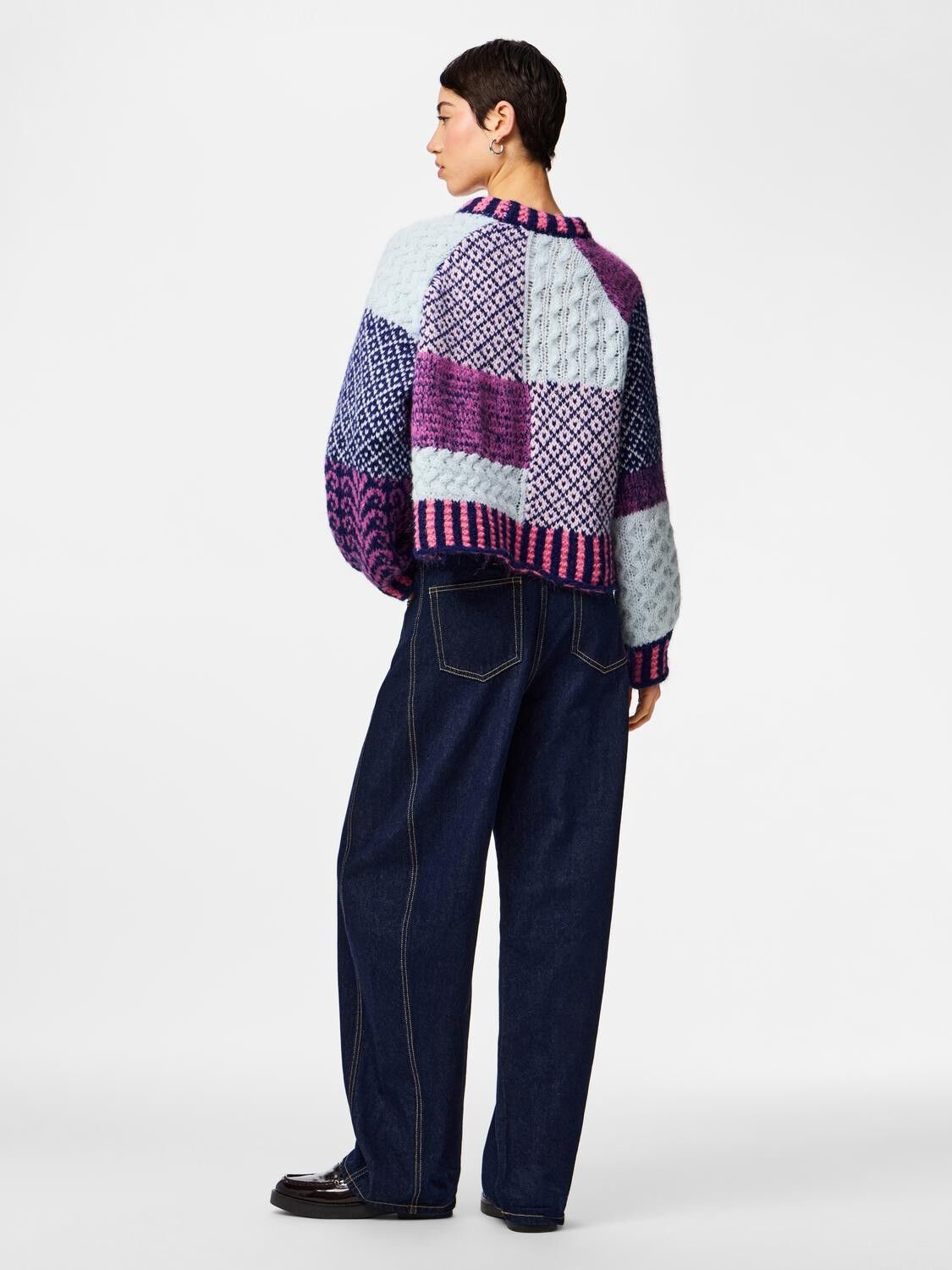 PCFUSION LS O-NECK COLORBLOCK KNIT