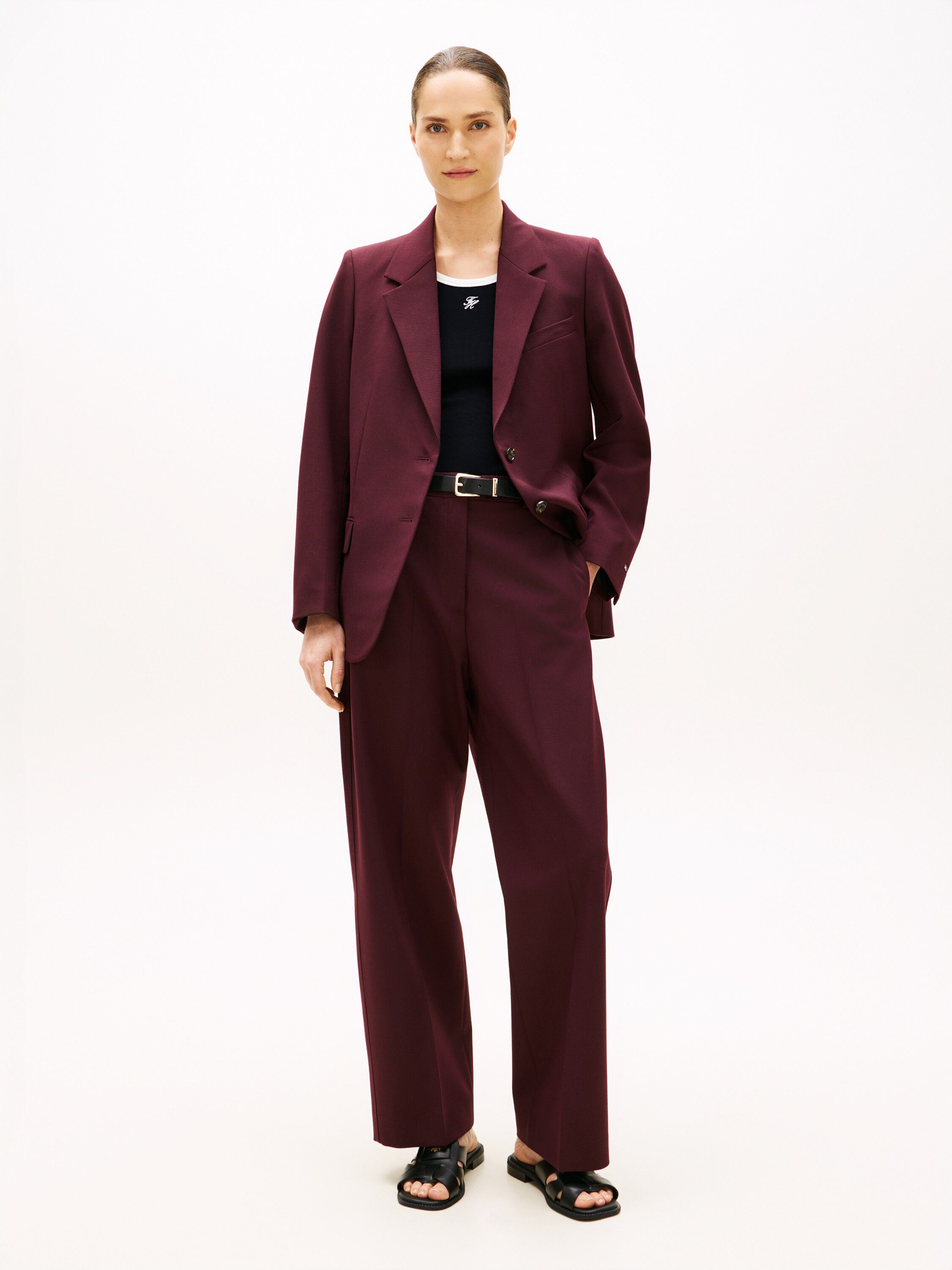 Wool Blend Loose Straight Leg Trousers