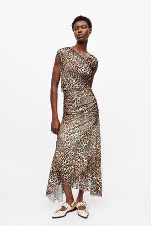 Printed Marl Mesh Long Ruched Cross