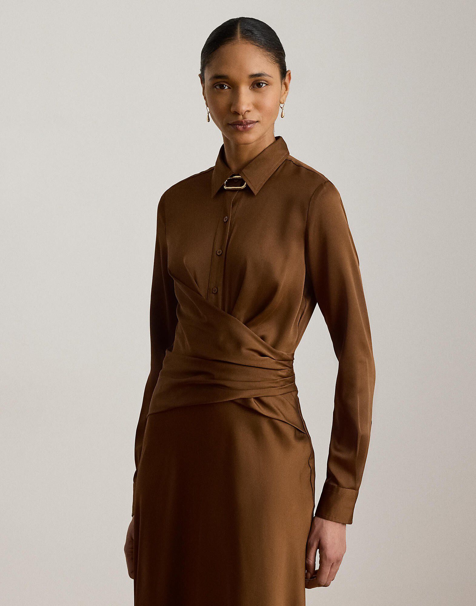 Pleated Button-Up Charmeuse Gown
