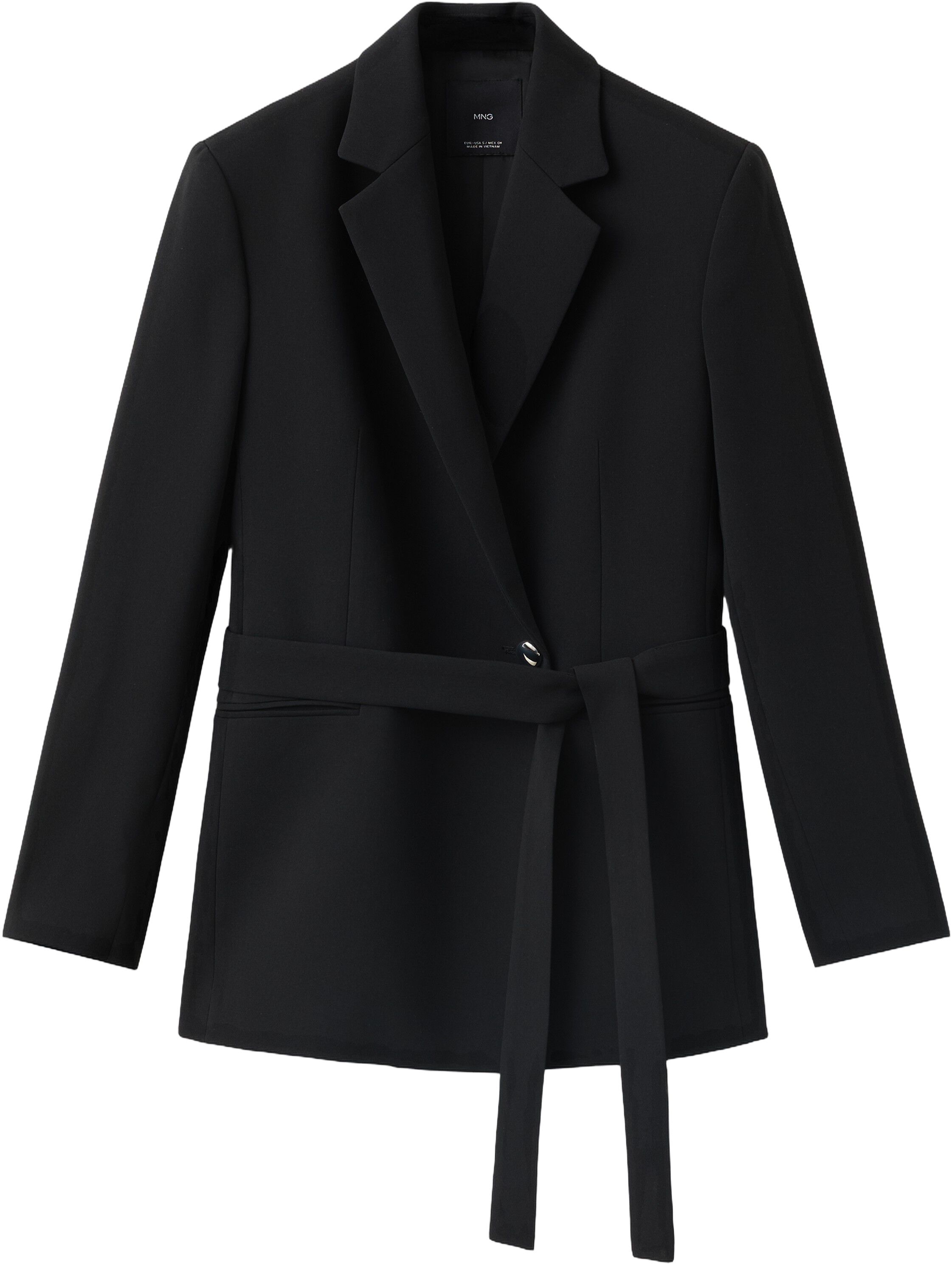 Double-breasted belted suit blazer