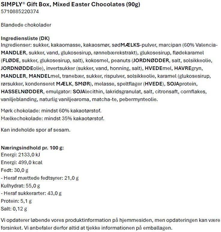 Simply&reg; MIXED EASTER CHOCOLATES p&aring;skechokolade&aelig;ske (90g)