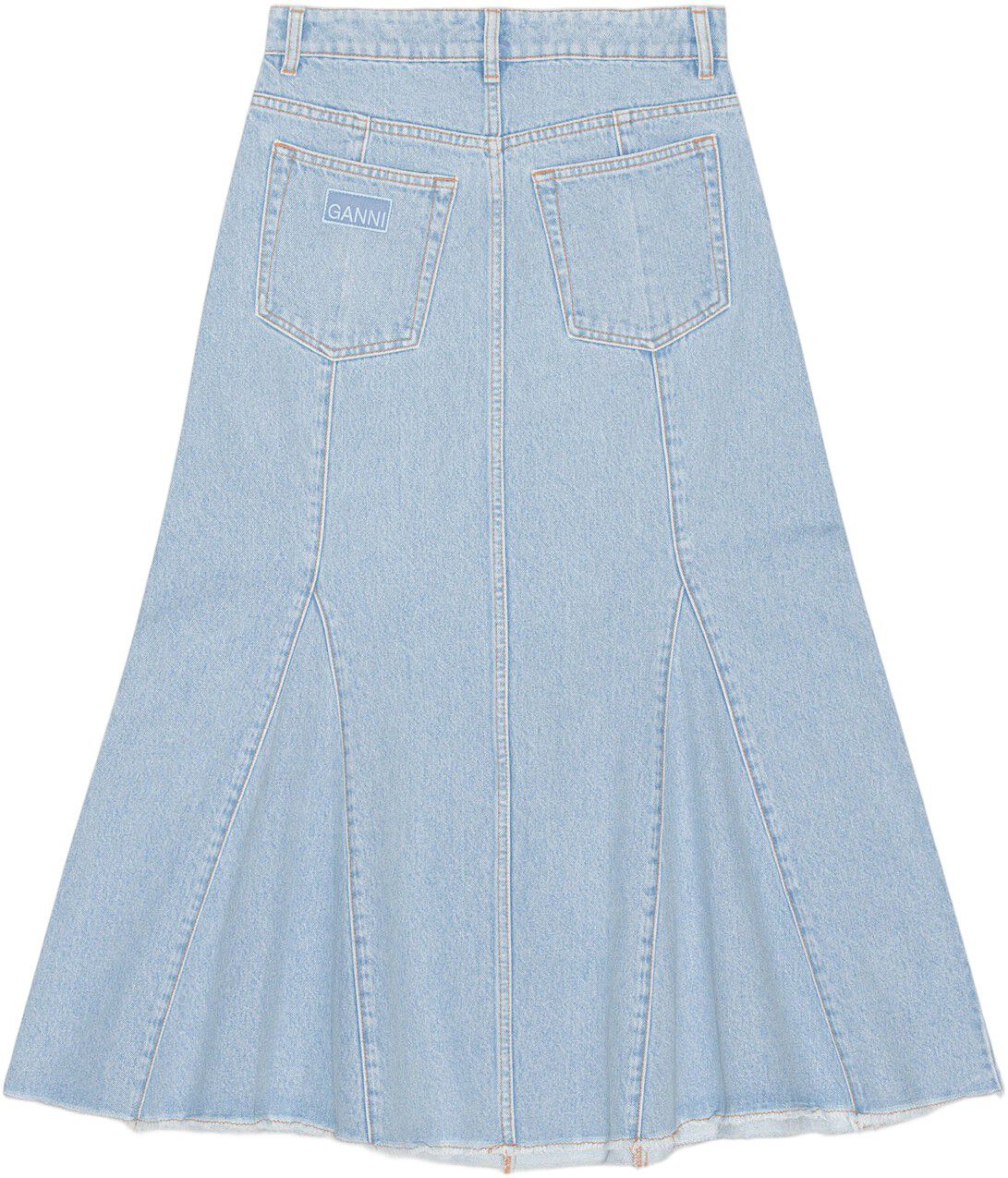 Bleach Denim Peplum Midi Skirt