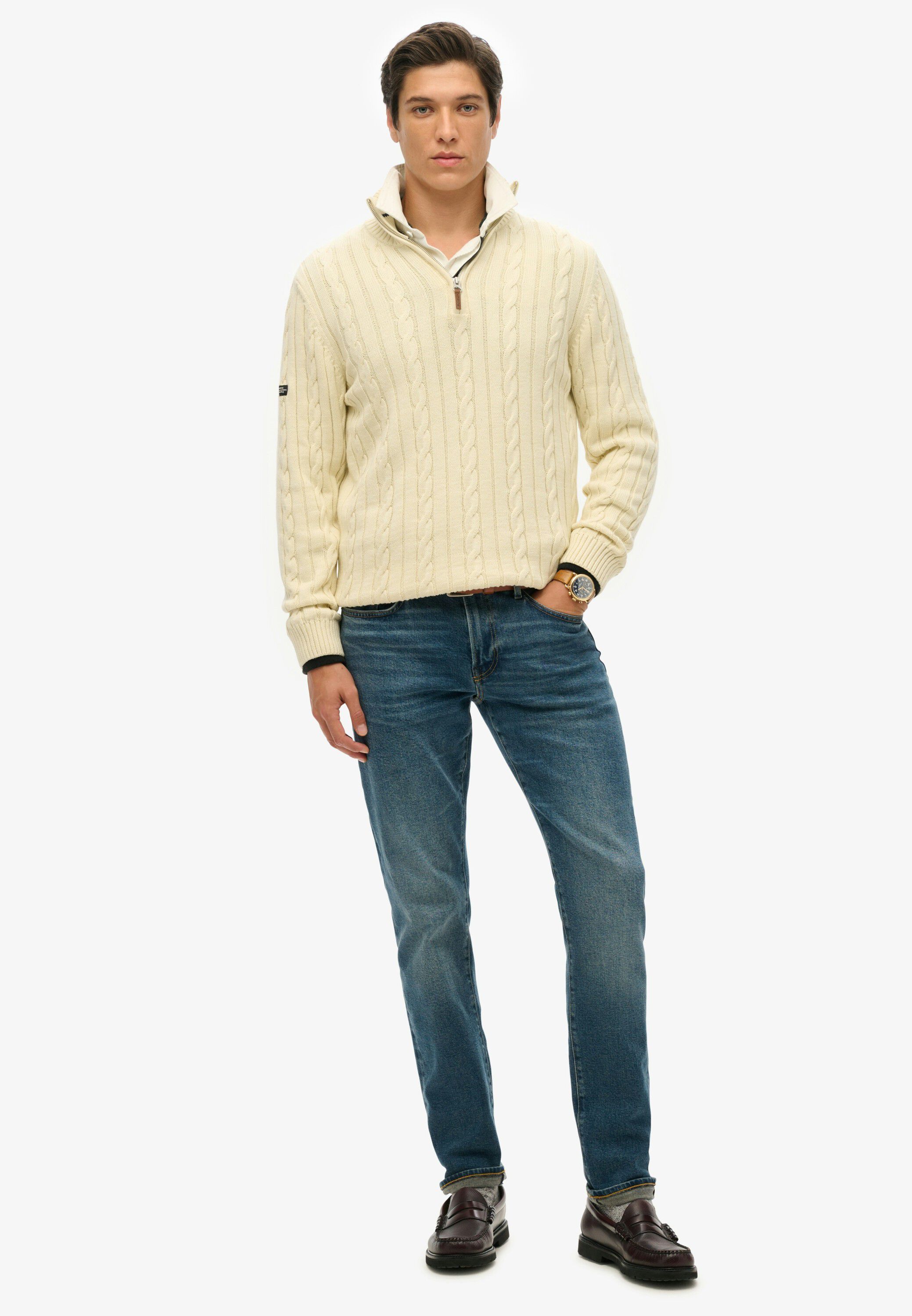 PREPPY COTTON CABLE HALF ZIP