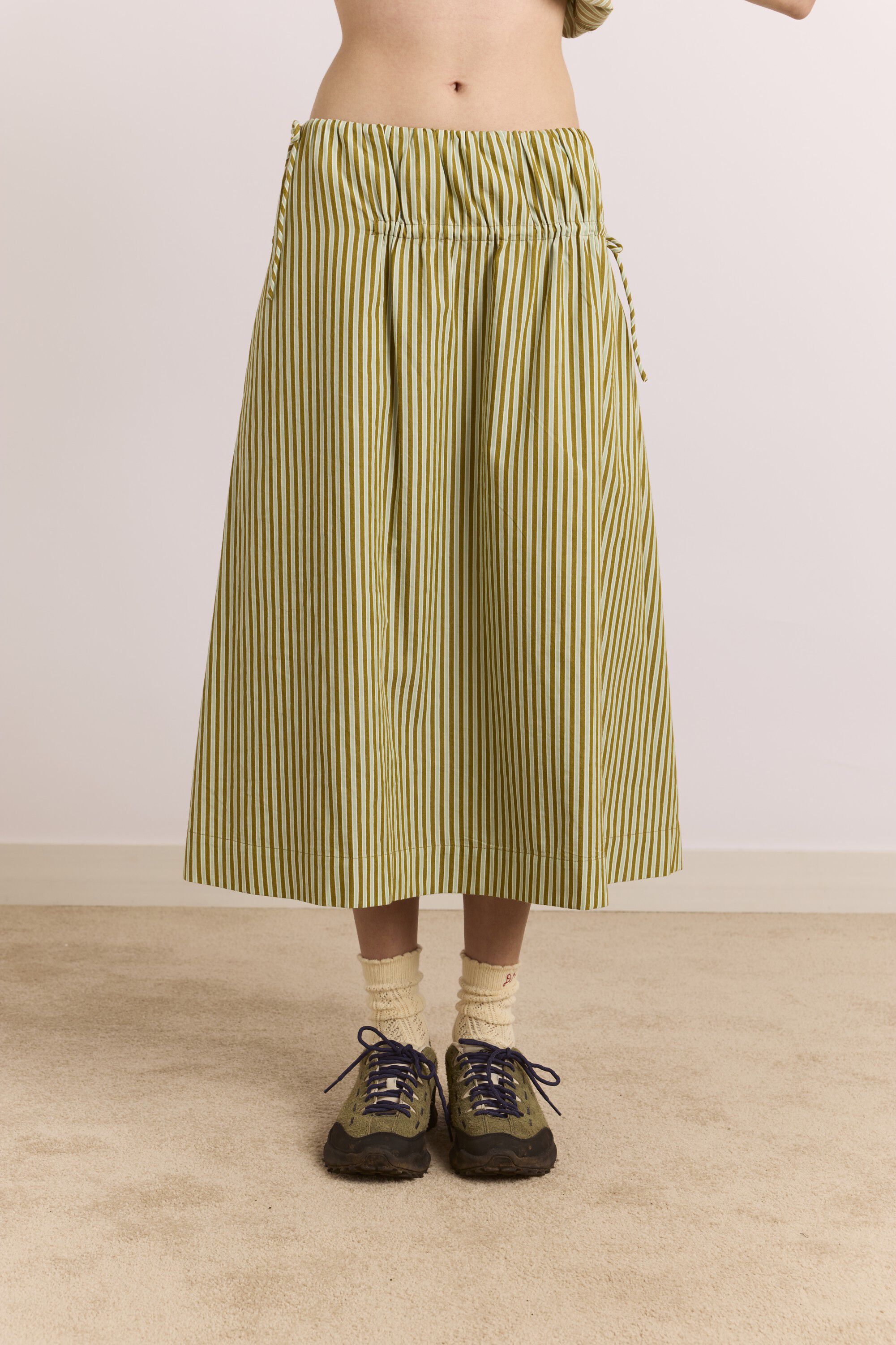CASPIA VOLUME MIDI SKIRT - BASIL STRIPE