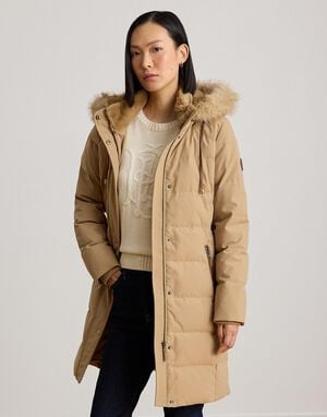 Faux-Fur-Trim Hooded Down Coat