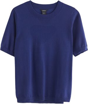 Finstrikket top med rund halsudskær