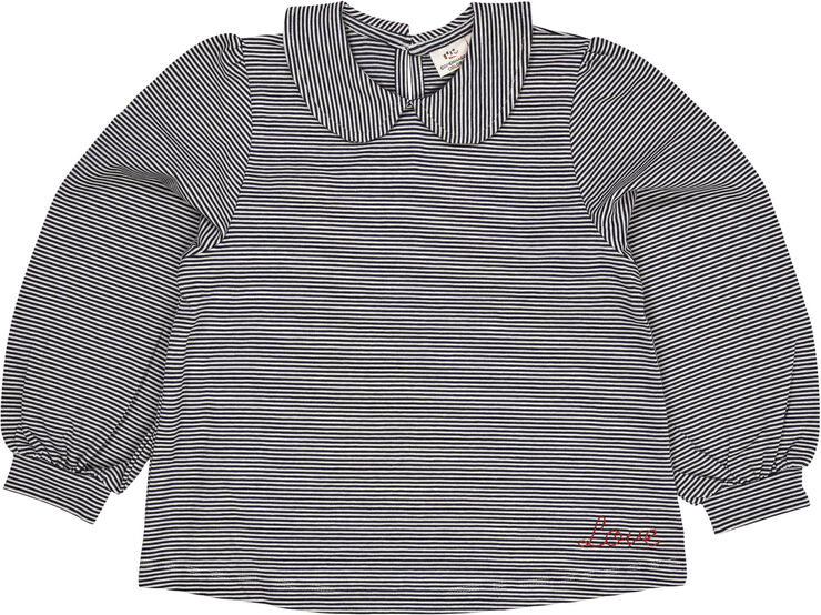 STRIPED BLOUSE W. COLLAR LS