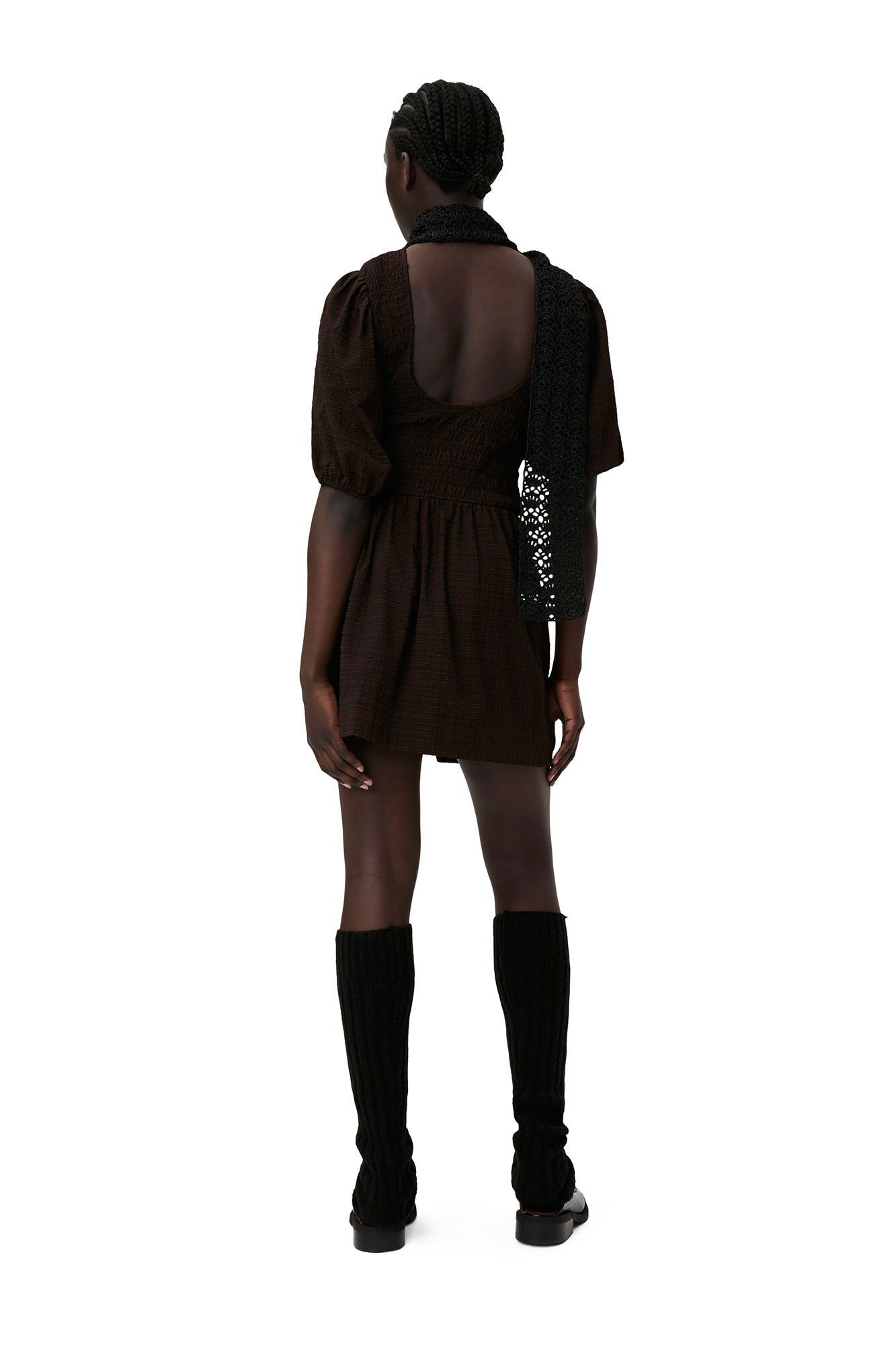 Stretch Seersucker Smock Mini Dress