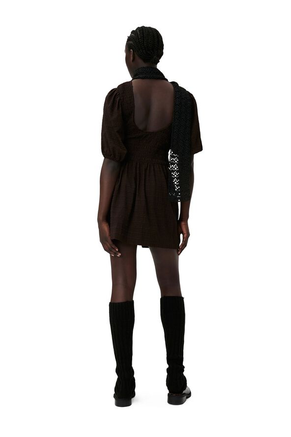 Stretch Seersucker Smock Mini Dress